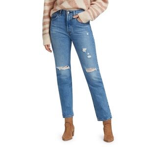 Levi’s 501 High-Rise Distressed Straight Leg Jeans